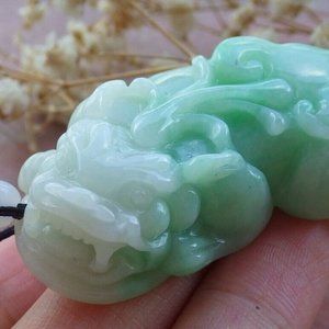 Certified Green Natural Myanmar Burma A Jade jadeite Dragon Pi Xiu Coin Pendant
